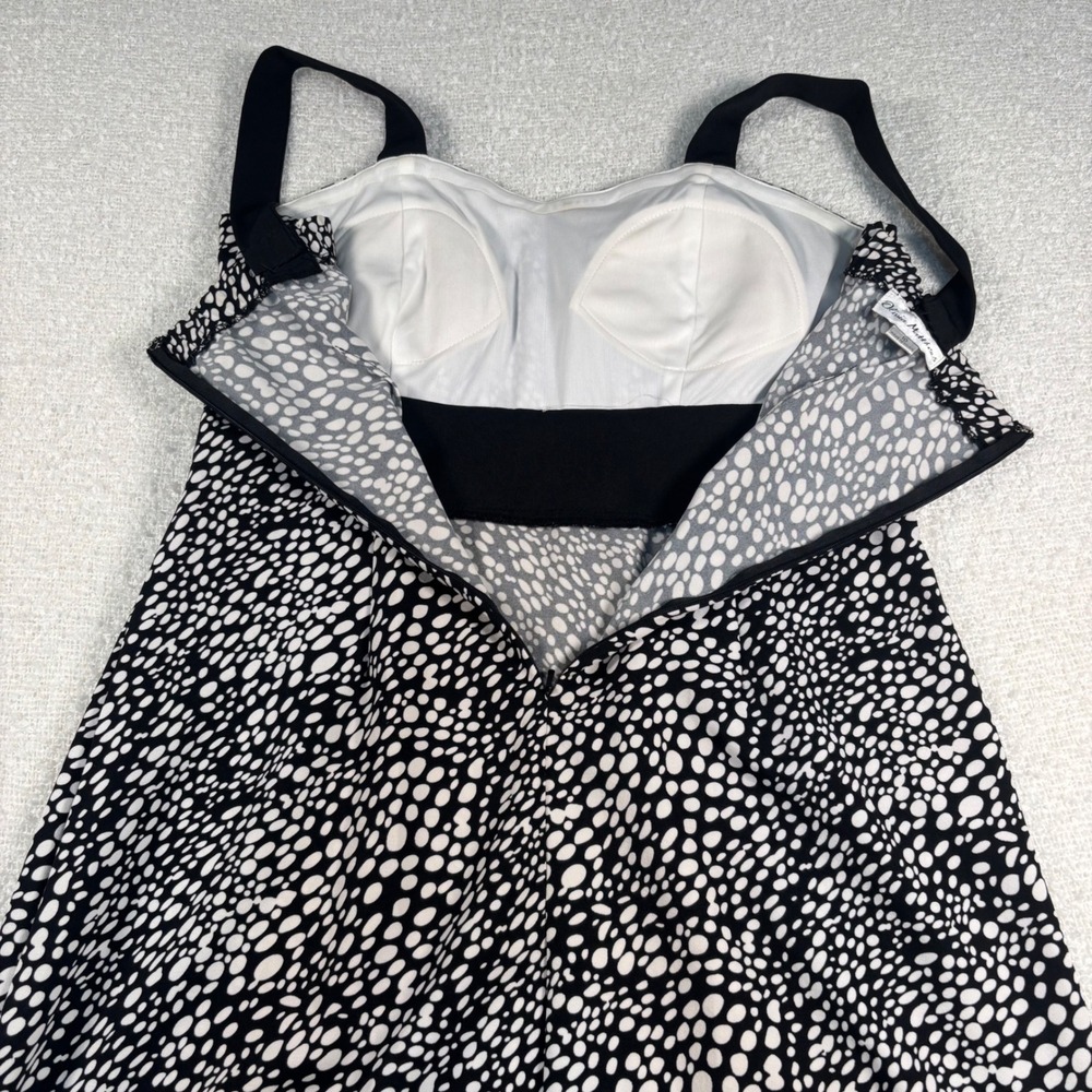 olivia matthews Y2K black white polka dot midi dress quirky retro office siren - Picture 5 of 8